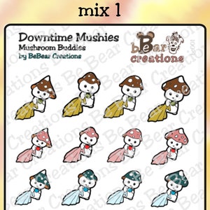 MUSHIES mignons de soins personnels | Temps d'arrêt | Autocollants de champignons en vinyle pour Bullet Journals, Planners, Scrapbooks, Mood Trackers, Accessoires | BeBear