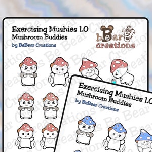 MUSHIES d'exercice mignons | Autocollants de champignons en vinyle pour Bullet Journals, Planners, Scrapbooks, Mood Trackers, Accessoires | BeBear | bw001