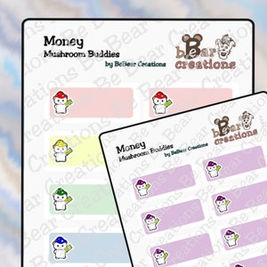 Étiquettes Mushies d'argent | Mignons kawaii Mushies parfaits pour suivre les dépenses, les achats, les jours de paie, etc. dans les journaux, les calendriers ou plus | BeBear | bl001L