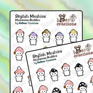 MUSHIES mignons et élégants ! | Feuille d'autocollants en vinyle champignon pour BuJo/Bullet Journaling, Planner, Scrapbooking et Accessoires, etc. | BeBear | b001
