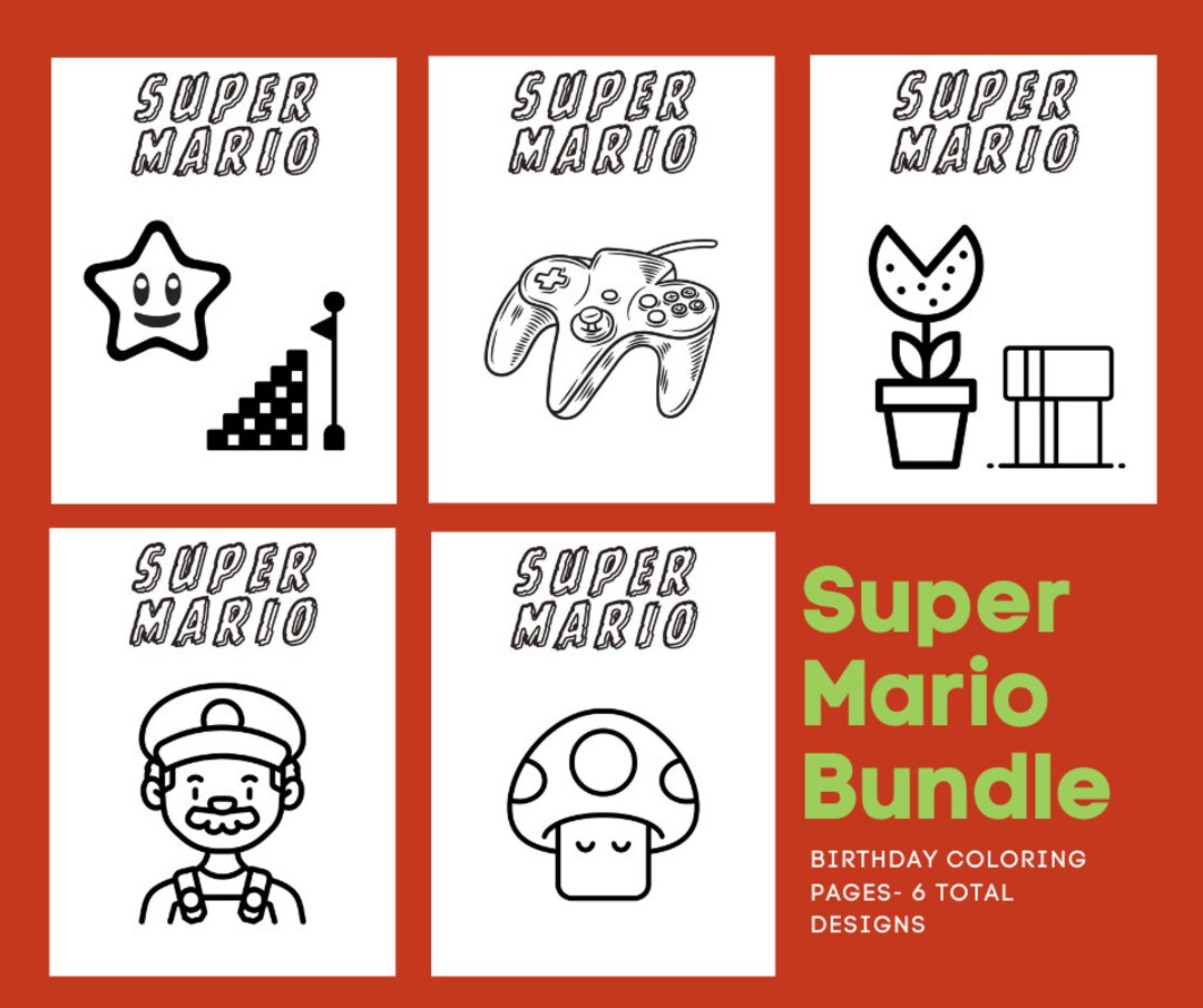 Super Mario Birthday Coloring Pages Package - Etsy