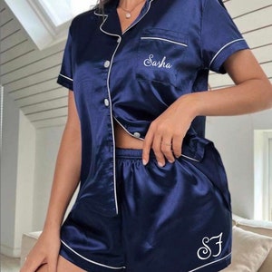 Personalised Silk style Pyjamas | Bridesmaid gift | Mother’s Day gift| Matching Monogrammed| luxury| Bridal party| Women’s sleepwear|lounge.