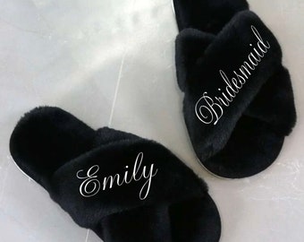 Personalised Luxury Fluffy Slippers| bridal party gift| Mother’s Day gift|