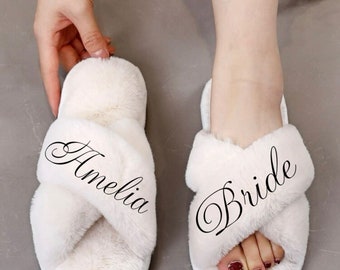 Personalised Luxury Fluffy Slippers| bridal party gift| Mother’s Day gift|
