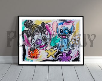 Disney’s Stitch from Lilo and Stitch Art Print, Girl Room Art, Kid Wall Art,  Disney Wall Decor, Colorful Art, Nursery Wall Decor