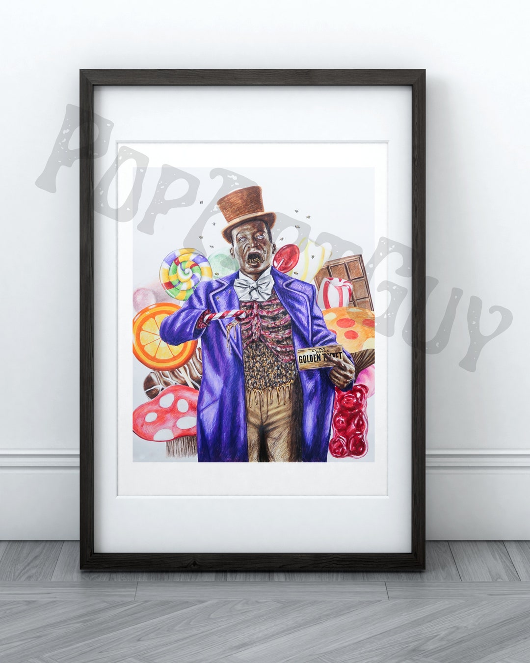 Candyman Willy Wonka Mashup, Art Print, Horror Fantasy Art, Killer Art, Cult Classic Horror Wall