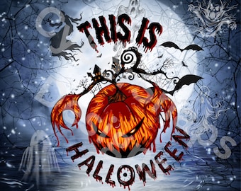 Calabaza de Halloween aterradora con fantasmas y murciélagos frente a una luna llena brillante png, Calabaza de Halloween 20 oz Envoltura de vaso, Vaso de Halloween