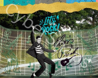 Elvis PNG per Tumbler da 20 oz, Elvis davanti ai cancelli di Graceland Sublimazione, Graceland ed Elvis PNG, Musica Tumbler Wrap PNG