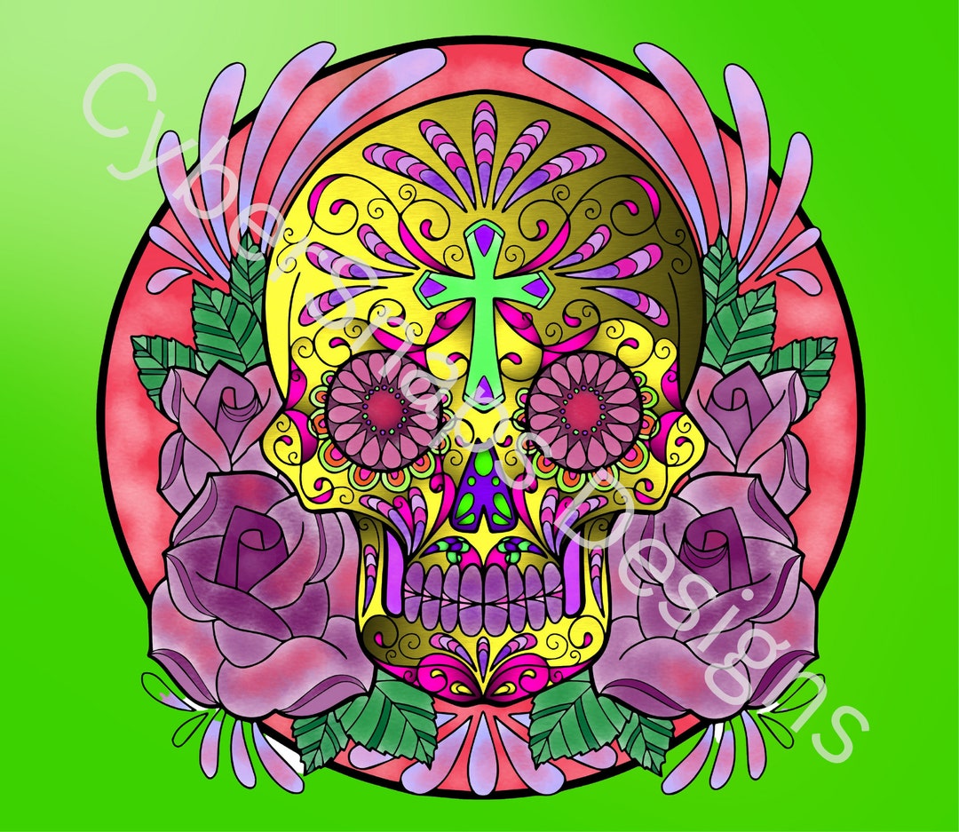 Day of the Dead Sugar Skull PNG Dia De Los Muertos Skull With Pink ...