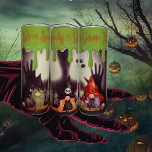 Gnome Stainless steel tumbler Spooky and We Gnome It Halloween Tumbler Devil Frankenstein Bat Gnomes Tumbler