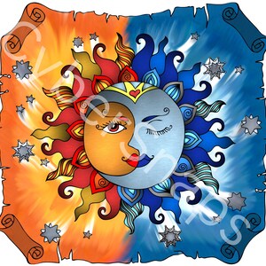 Sun and Moon PNG, Sun and Moon Digital Download for Tumbler, Astronomy PNG, Sun Moon and Stars Wrap, Nature PNG, Moon and Sun Wrap