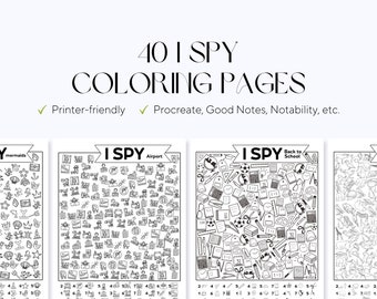 Gioco divertente I Spy - Pagine da colorare stampabili - Caccia al tesoro visiva - Attività domestica per bambini/adulti - Rompicapo - Rilassamento/Colore - Tempo di gioco per la famiglia