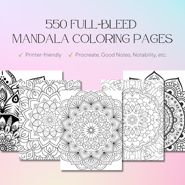 550 Full-Bleed Mandala Coloring Pages - Adult Coloring Pages - Stress Relieve