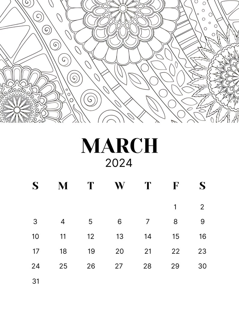 12 Monthly 2024 Calendar Coloring Pages Adult Coloring Pages Stress