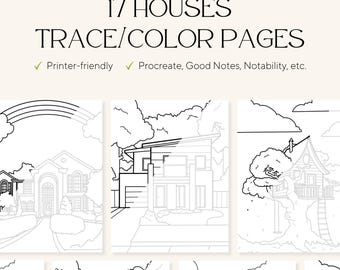 17 Houses Trace & Color Pages – Relaxing Designs (PDF)