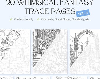 20 Whimsical Vol 4 Fantasy Trace & Color Pages – Adult Stress Relief Designs (PDF)