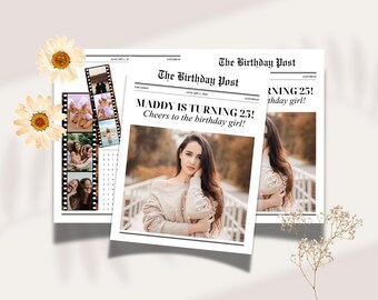 Birthday Celebration Newspaper (Canva Template) – Printable Invitation, Keepsake, Customizable
