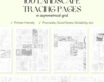 100 Pages of Landscape/Abstract/Line Tracing in Asymmetrical Grid - Adult Coloring/Tracing Pages - Stress Relief - Art therapy