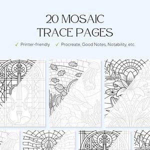 20 Mosaic Stained Glass Trace & Color Pages – Stress Relief Designs (PDF)