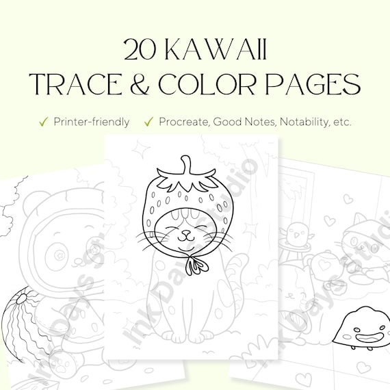 20 Kawaii Trace & Color Pages – Stress Relief Book (PDF)