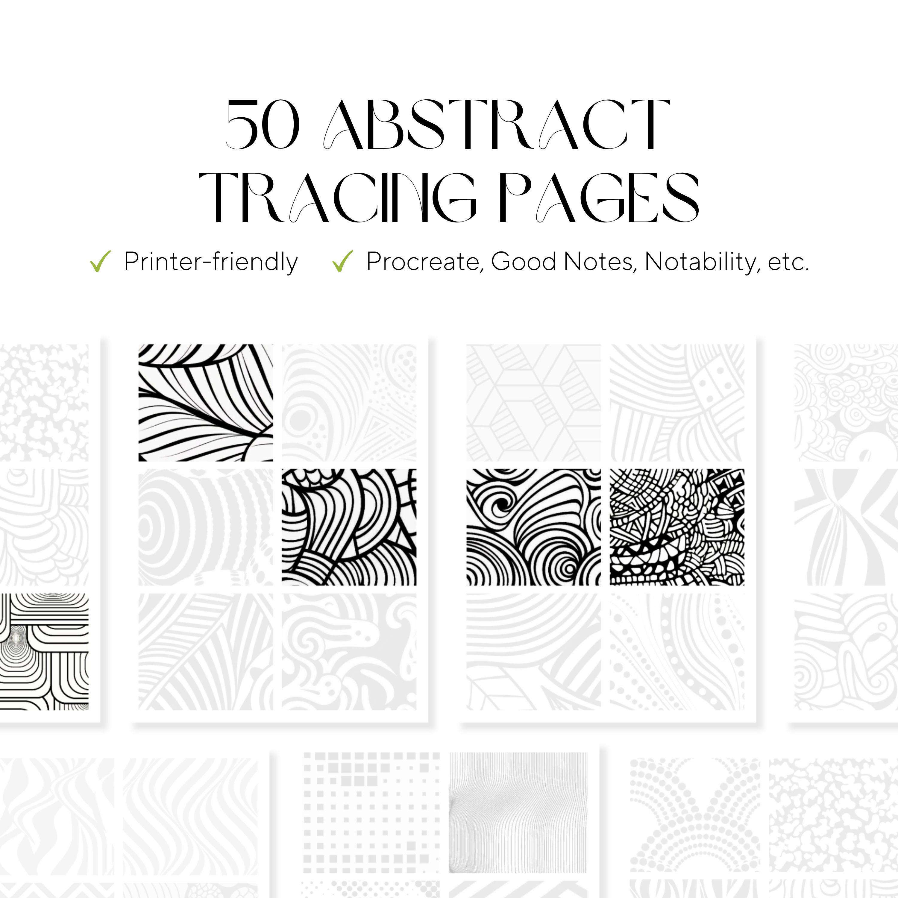 50 páginas imprimibles con 300 diseños abstractos, geométricos y de trazado para adultos – Colorear y arteterapia