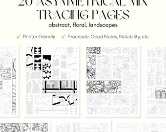 20 Mix Tracing Pages – Asymmetrical Grid – Floral, Abstract, Landscape (PDF)