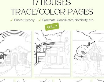 17 Houses Vol 2 Trace & Color Pages – Relaxing Designs (PDF)