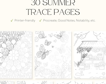 30 Summer Trace & Color Pages – Adult Stress Relief Designs (PDF)