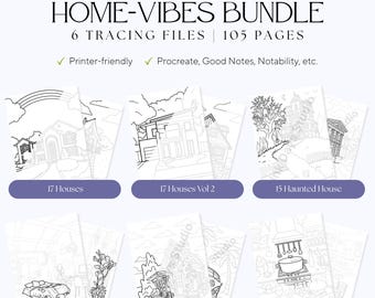 Home Vibes Bundle – 6 Trace & Color Files, 105 Pages – Adult Stress Relief Designs (PDF)