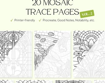 20 Mosaic Stained Glass Vol 2 Trace & Color Pages – Stress Relief Designs (PDF)