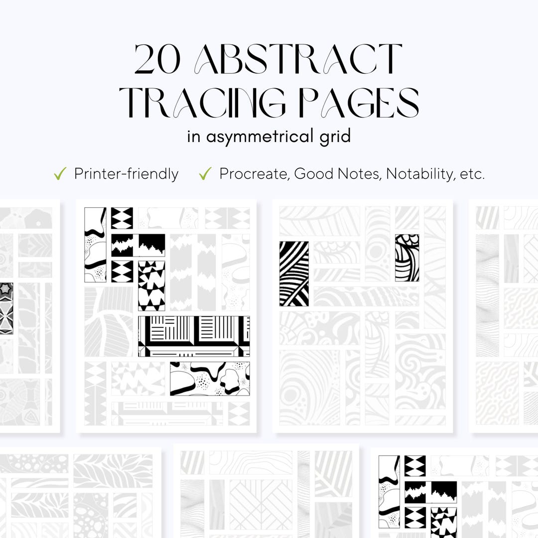 20 Abstract Geometry Tracing Pages – Asymmetrical Grid – Art Therapy ...