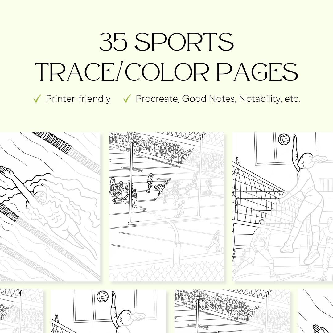 35 Sports Trace & Color Pages – Stress Relief (PDF) - Etsy Australia