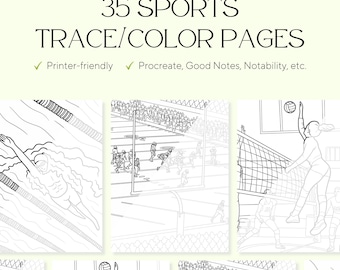 35 Sports Trace & Color Pages – Stress Relief (PDF)