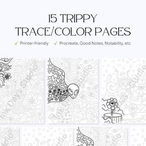15 Trippy Trace & Color Sidor – Stressavlastningsdesigner för vuxna (PDF)