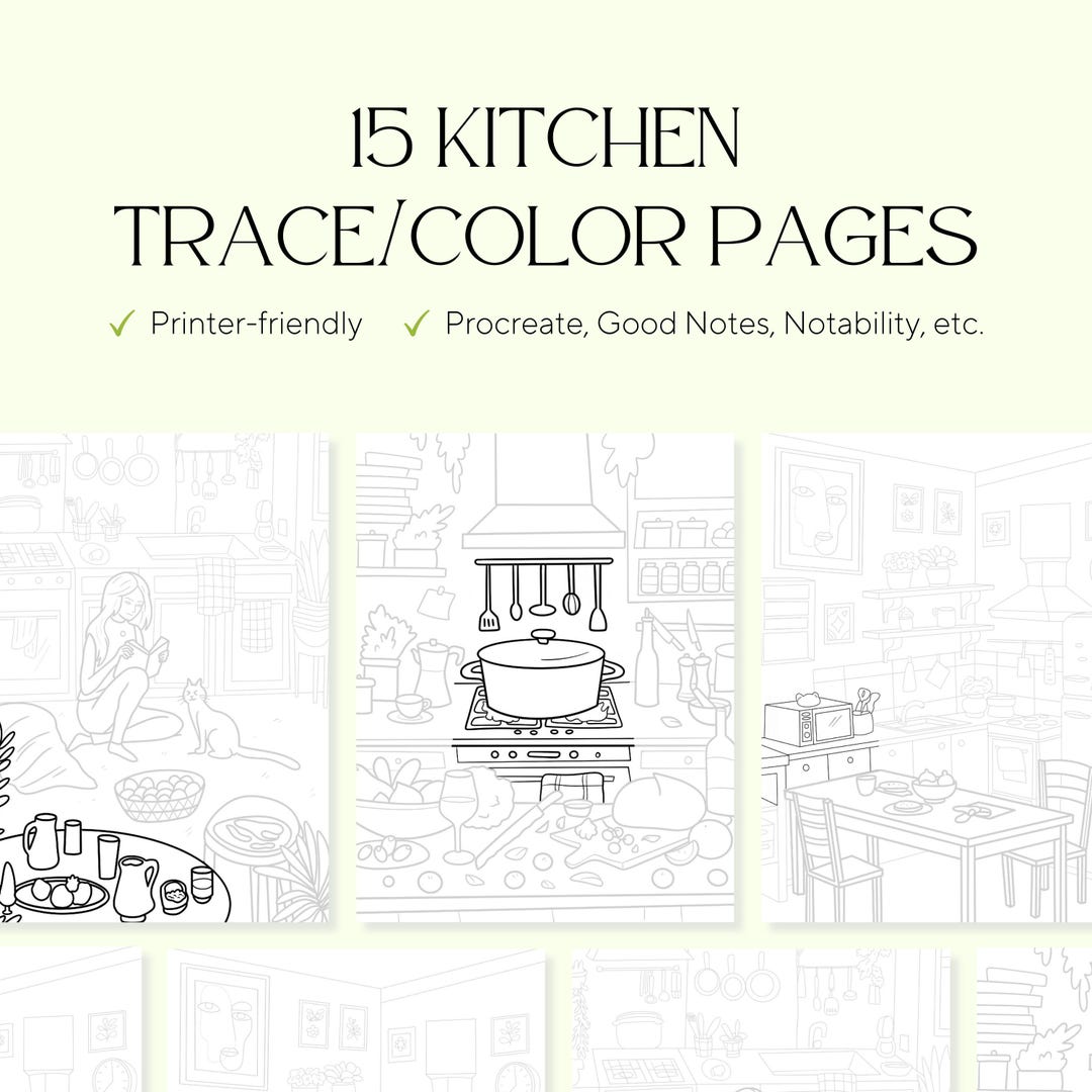 15 Kitchen Trace & Color Pages – Adult Stress Relief Designs (PDF ...