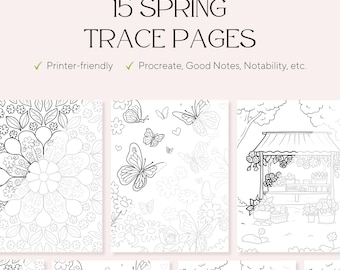 15 Spring Trace & Color Pages – Adult Stress Relief Designs (PDF)