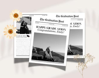 Graduation Congratulatory Newspaper (Canva Template) – Printable Invitation, Keepsake, Customizable