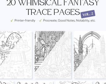20 Whimsical Fantasy Vol 2 Trace & Color Pages – Adult Stress Relief Designs (PDF)