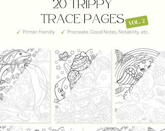 20 Trippy Vol 2 Trace & Color Pages – Adult Stress Relief Designs (PDF)