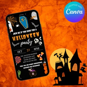 Fun Halloween Invitation Template, Instant download, Halloween Party Invitation, Digital Download, Canva