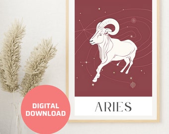 Väduren, Vädurens poster Vädurens horoskop Vädurens neutrala stjärnteckenkonst direktnedladdning Vädurens stjärnteckenkonst Picasso-stil stjärnteckengåva till Väduren