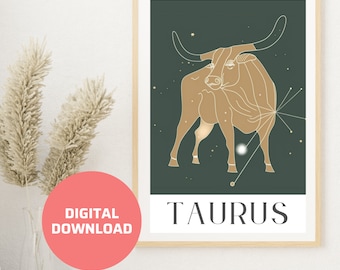 Tauro, cartel de Tauro Horóscopo de Tauro Arte del zodiaco neutral de Tauro Descarga instantánea Arte del zodiaco de Tauro Regalo del zodiaco estilo Picasso para Tauro