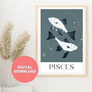 Pisces Poster Zodiac Art Instant Download Pisces Zodiac Art Gift For Pisces