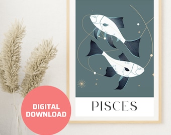 Pisces Poster Zodiac Art Instant Download Pisces Zodiac Art Gift For Pisces
