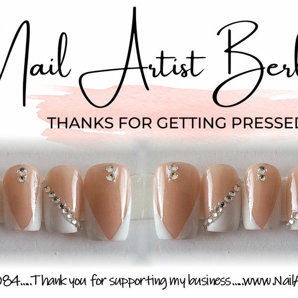 French Manicure with Rhinestones Press-on Nails