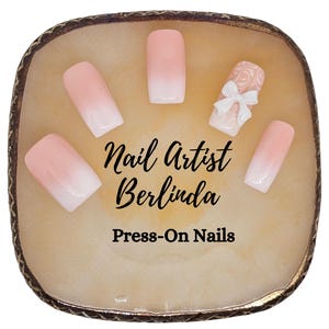 Airbrushed French Manicure with 3-D Bow and Deco Art Press-on Nails