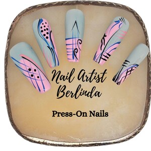 Pink and Blue Handpainted  Press-on Nails