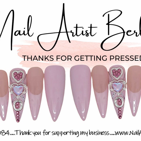 Press-on Stiletto Soft Pink French Manicure Inspired Nails with Bling and Jewelry