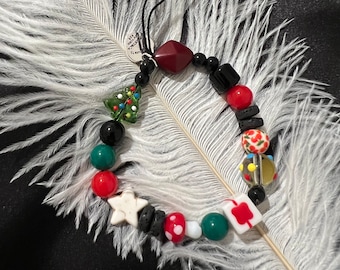 Beaded Phone Chain | Colorful Phone Strap | Lucky Phone Charm | Christmas Phone Accessory