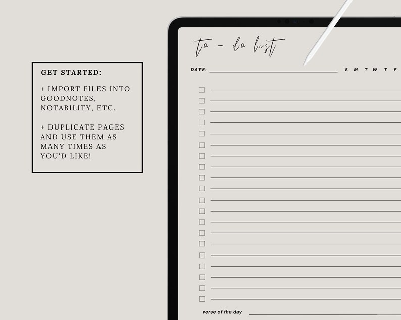 Minimal to Do List Digital Planner for iPad Goodnotes Notability, Check ...